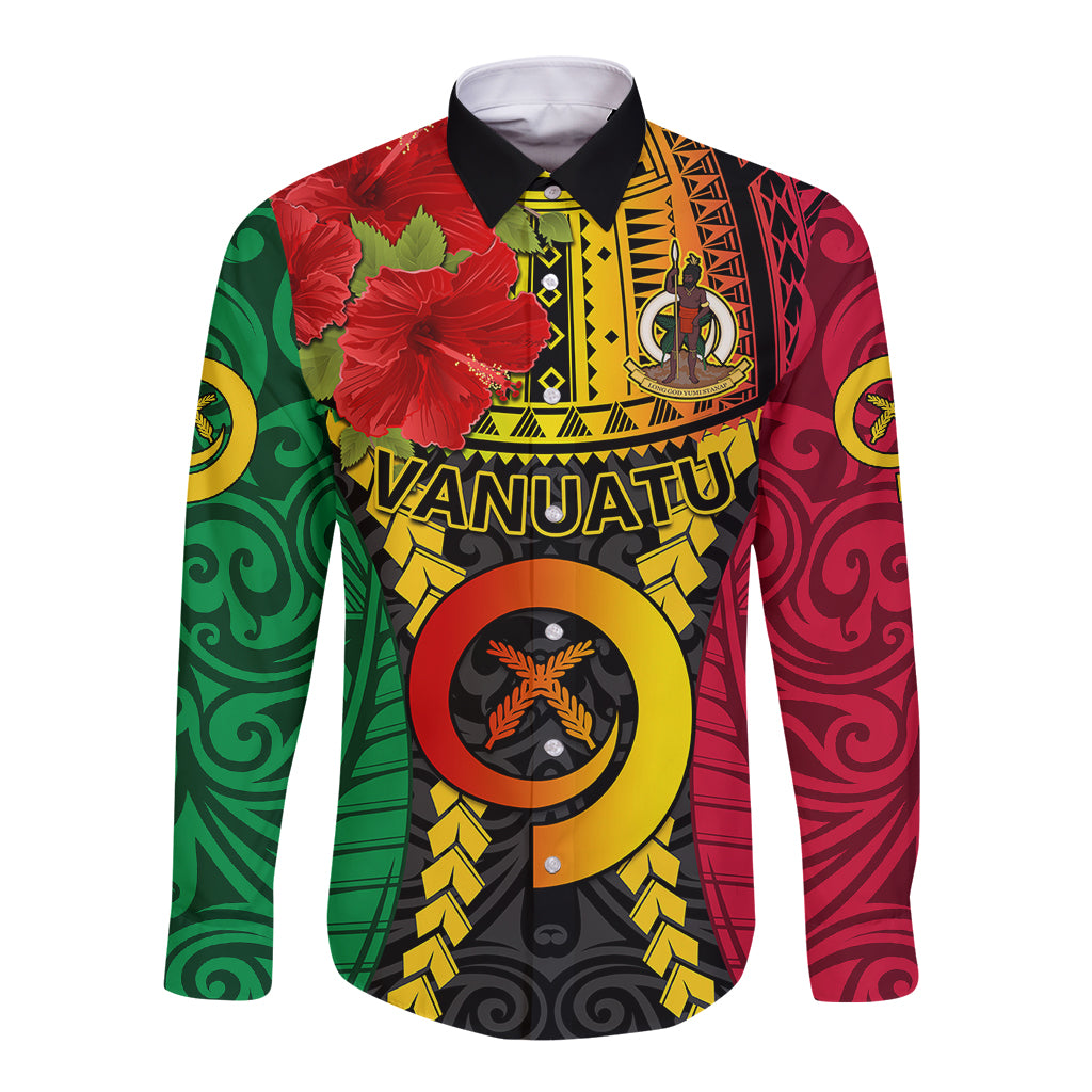 Personalized Vanuatu Long Sleeve Button Shirt Vanuatuan Coat Of Arms Mix Pig Tusk Poynesian Pattern LT05 Unisex Reggae - Polynesian Pride