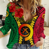 Personalized Vanuatu Women Casual Shirt Vanuatuan Coat Of Arms Mix Pig Tusk Poynesian Pattern LT05 Female Reggae - Polynesian Pride