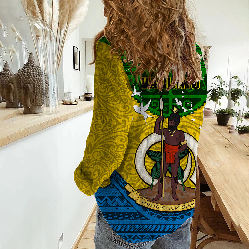 Vanuatu Malampa Province Women Casual Shirt Coat Of Arms And Namele Fern Polynesian Pattern LT05 - Polynesian Pride