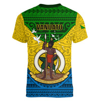Vanuatu Malampa Province Women V Neck T Shirt Coat Of Arms And Namele Fern Polynesian Pattern LT05 - Polynesian Pride