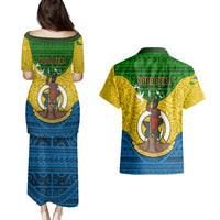Personalized Vanuatu Malampa Province Couples Matching Puletasi Dress and Hawaiian Shirt Coat Of Arms And Namele Fern Polynesian Pattern LT05 - Polynesian Pride