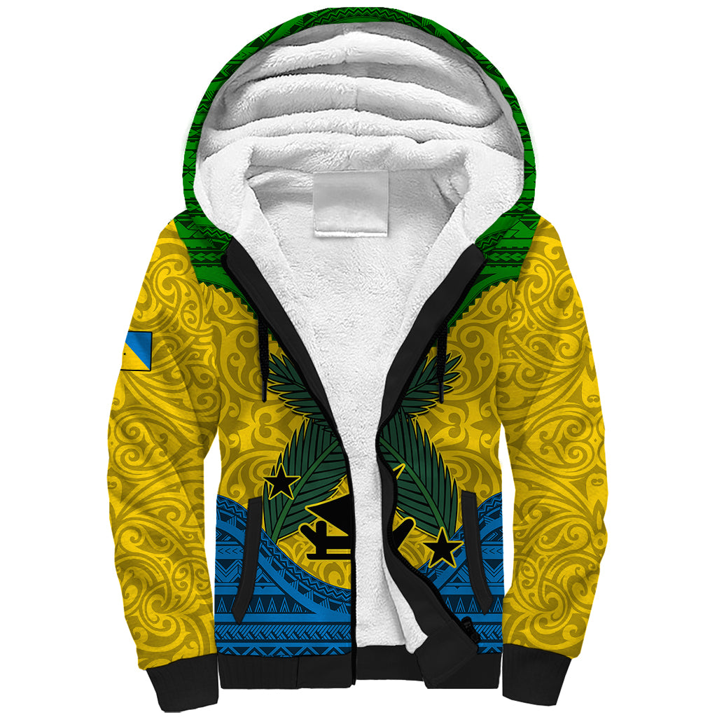 Personalized Vanuatu Malampa Province Sherpa Hoodie Coat Of Arms And Namele Fern Polynesian Pattern LT05 Unisex Yellow - Polynesian Pride