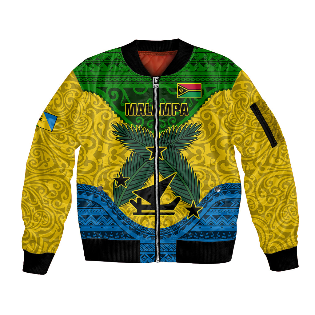Personalized Vanuatu Malampa Province Sleeve Zip Bomber Jacket Coat Of Arms And Namele Fern Polynesian Pattern LT05 Unisex Yellow - Polynesian Pride