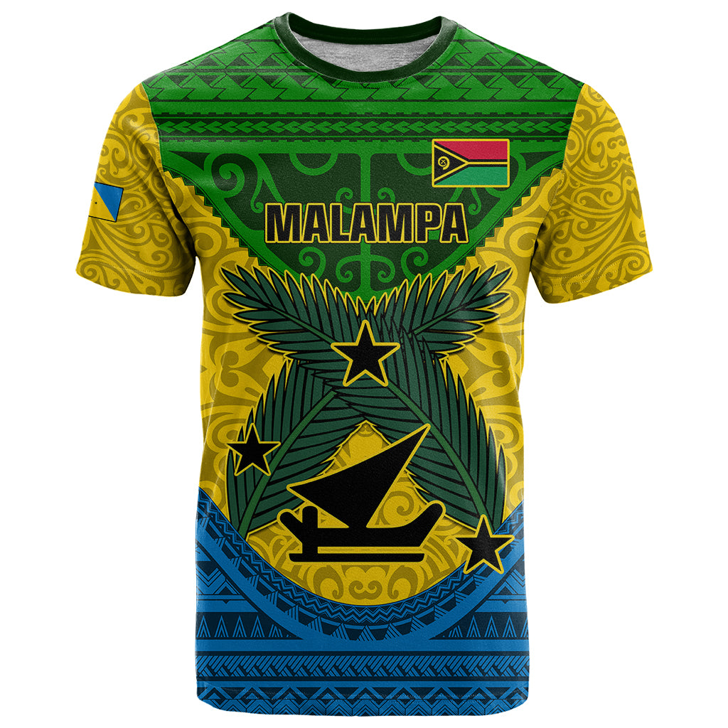 Personalized Vanuatu Malampa Province T Shirt Coat Of Arms And Namele Fern Polynesian Pattern LT05 Yellow - Polynesian Pride