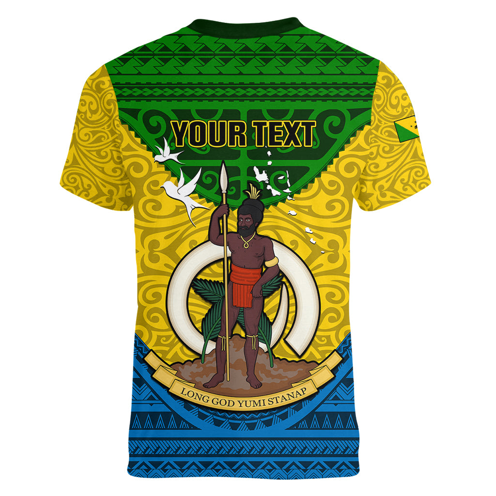 Personalized Vanuatu Malampa Province Women V Neck T Shirt Coat Of Arms And Namele Fern Polynesian Pattern LT05 - Polynesian Pride