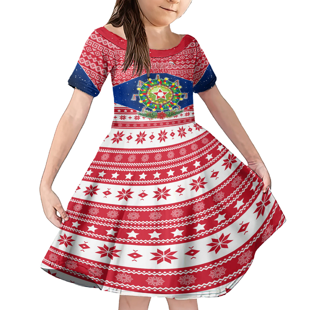 Personalised Philippines Christmas Family Matching Short Sleeve Bodycon Dress and Hawaiian Shirt Filipino Parol Maligayang Pasko LT05 Daughter's Dress Red - Polynesian Pride