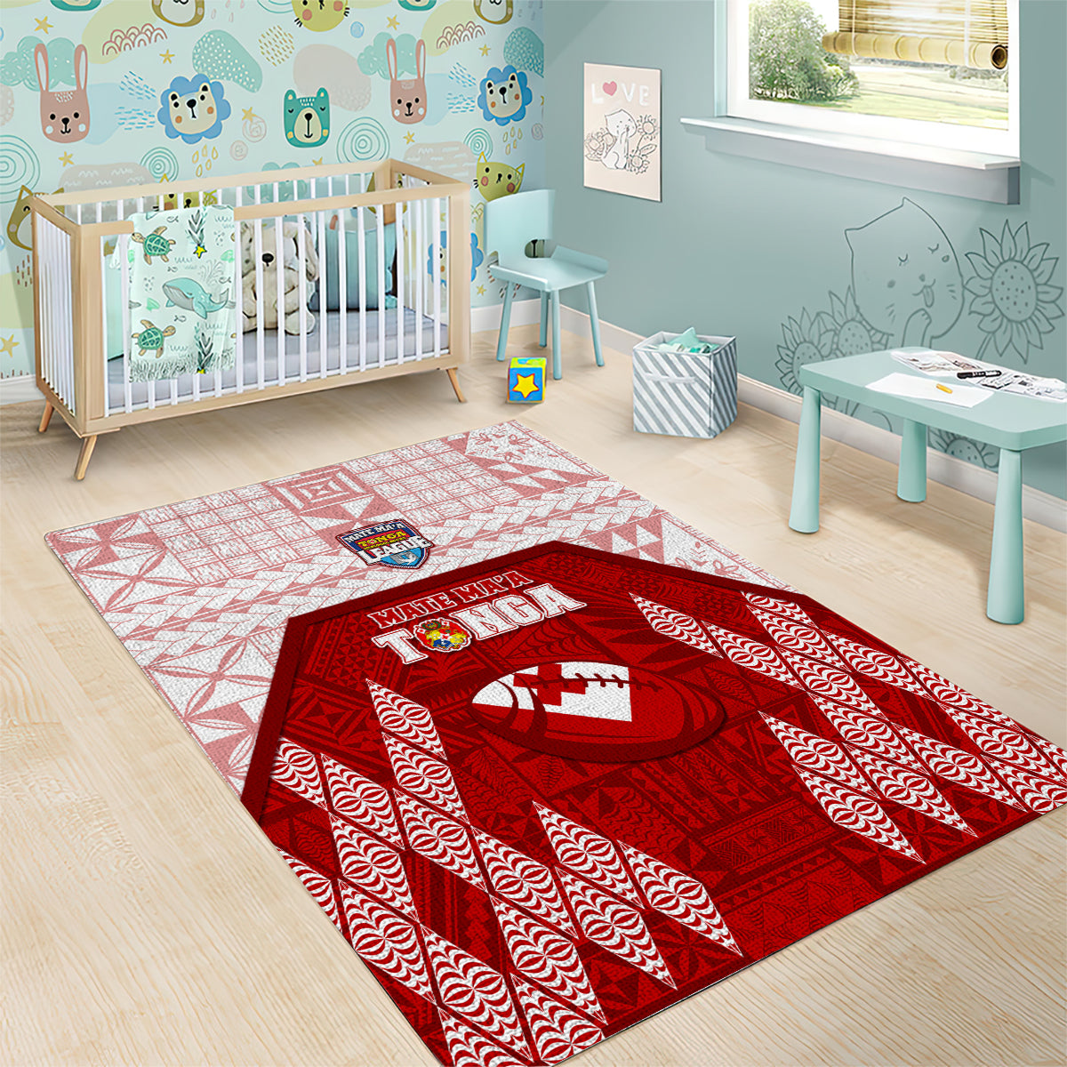 Tonga Rugby Area Rug 2023 Pacific Championships Kupesi Ngatu Mate Maa LT05 - Polynesian Pride