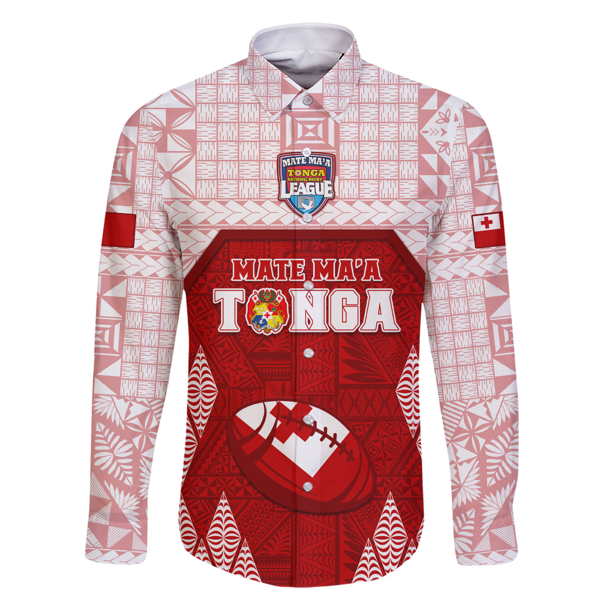 Custom Tonga Rugby Family Matching Summer Maxi Dress and Hawaiian Shirt 2023 Pacific Championships Kupesi Ngatu Mate Maa LT05 Dad's Shirt - Long Sleeve Red - Polynesian Pride