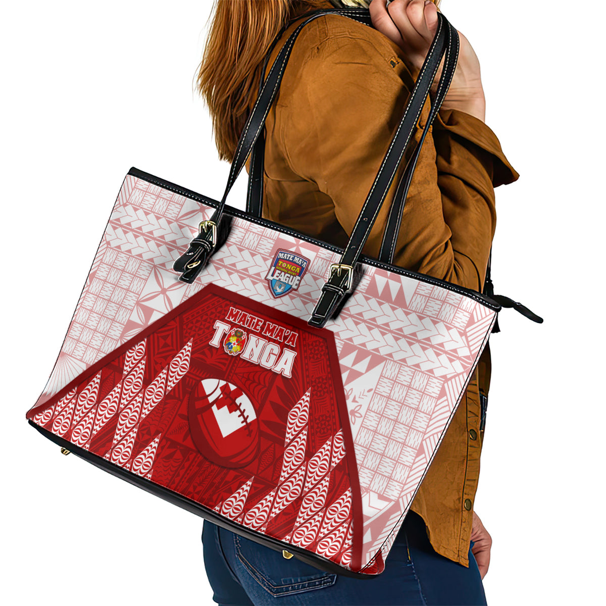 Tonga Rugby Leather Tote Bag 2023 Pacific Championships Kupesi Ngatu Mate Maa LT05 - Polynesian Pride