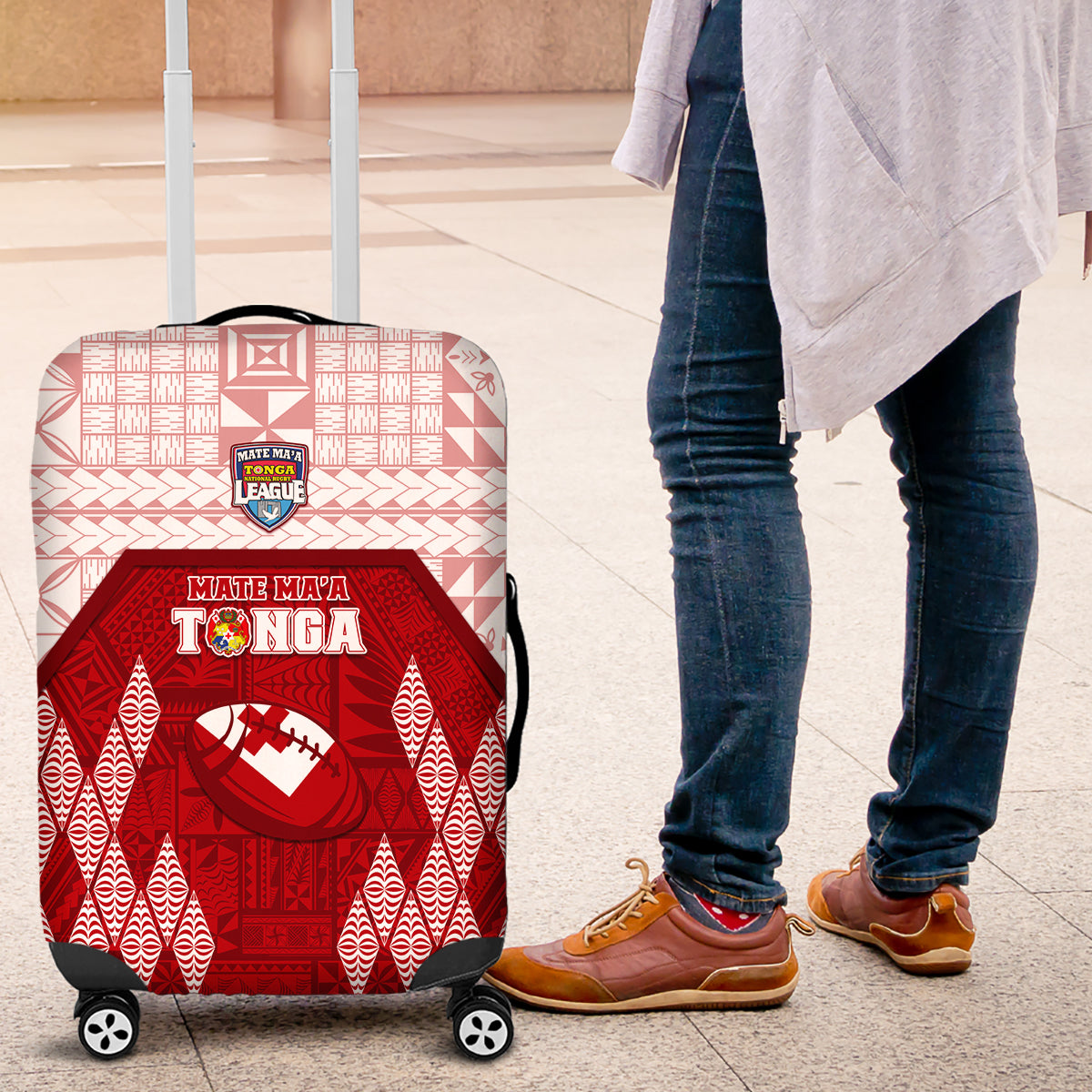 Tonga Rugby Luggage Cover 2023 Pacific Championships Kupesi Ngatu Mate Maa LT05 Red - Polynesian Pride