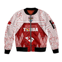 Custom Tonga Rugby Sleeve Zip Bomber Jacket 2023 Pacific Championships Kupesi Ngatu Mate Maa LT05 Unisex Red - Polynesian Pride