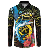 Vanuatu Fishing Button Sweatshirt It's Time To Fish LT05 Black - Polynesian Pride