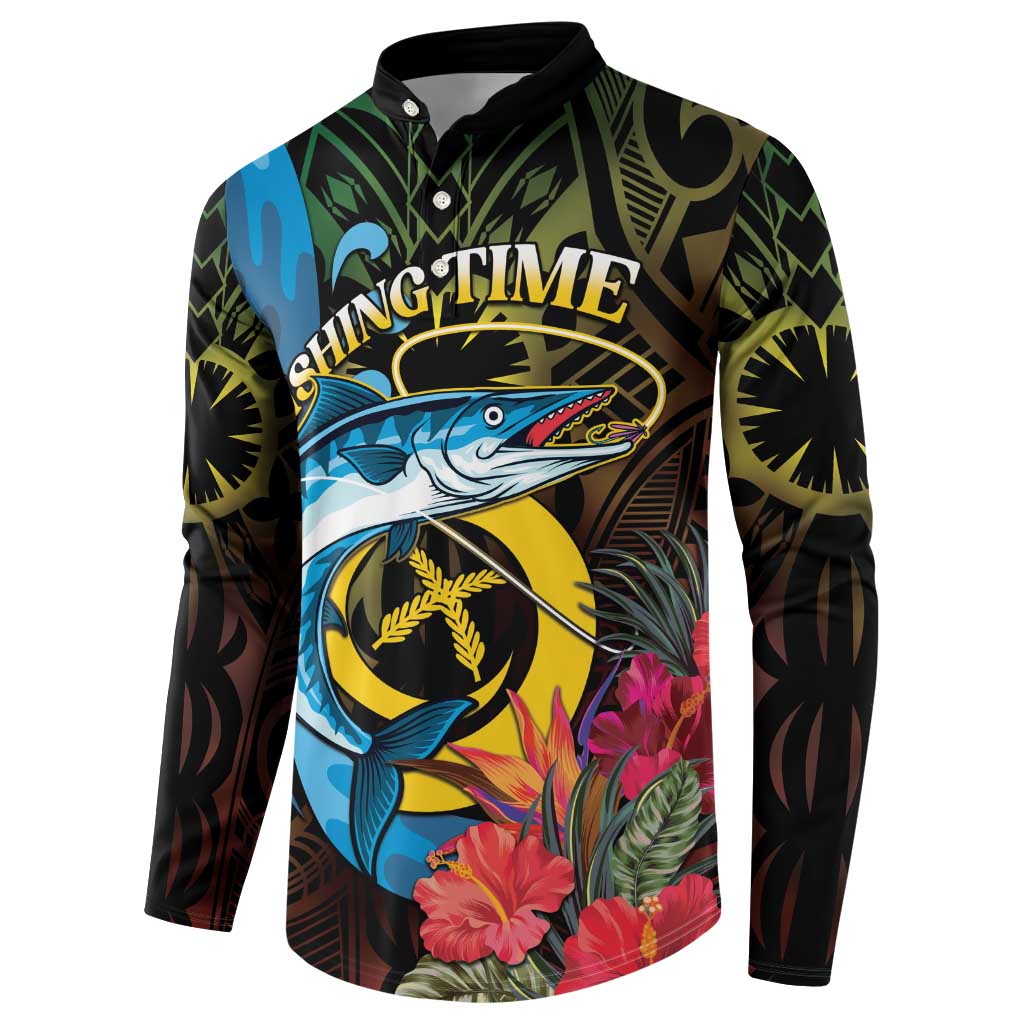 Vanuatu Fishing Button Sweatshirt It's Time To Fish LT05 - Polynesian Pride
