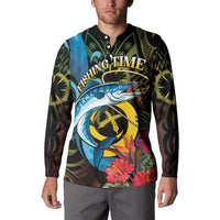 Vanuatu Fishing Button Sweatshirt It's Time To Fish LT05 - Polynesian Pride