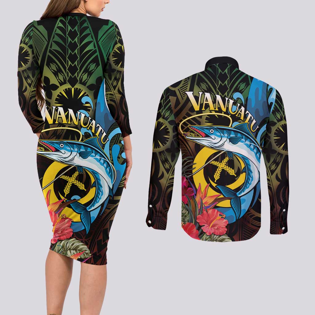 Vanuatu Fishing Couples Matching Long Sleeve Bodycon Dress and Long Sleeve Button Shirt It's Time To Fish