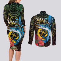 Vanuatu Fishing Couples Matching Long Sleeve Bodycon Dress and Long Sleeve Button Shirt It's Time To Fish