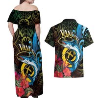 Vanuatu Fishing Couples Matching Off Shoulder Maxi Dress and Hawaiian Shirt It's Time To Fish LT05 - Polynesian Pride