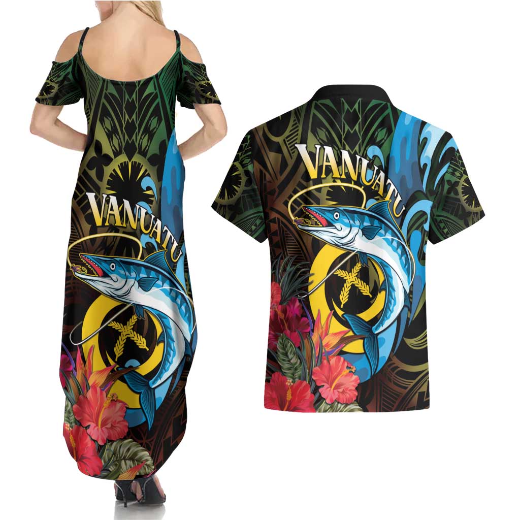 Vanuatu Fishing Couples Matching Summer Maxi Dress and Hawaiian Shirt It's Time To Fish