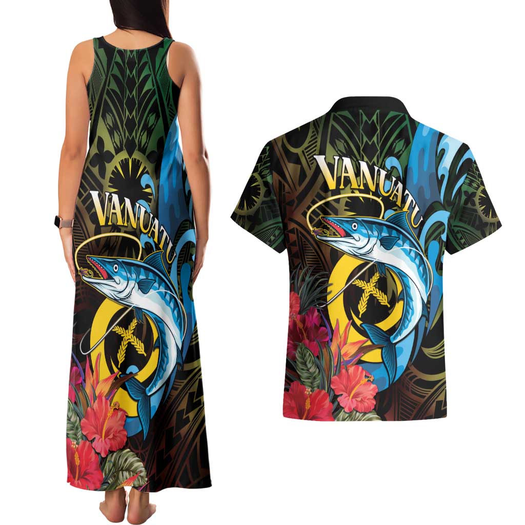Vanuatu Fishing Couples Matching Tank Maxi Dress and Hawaiian Shirt It's Time To Fish