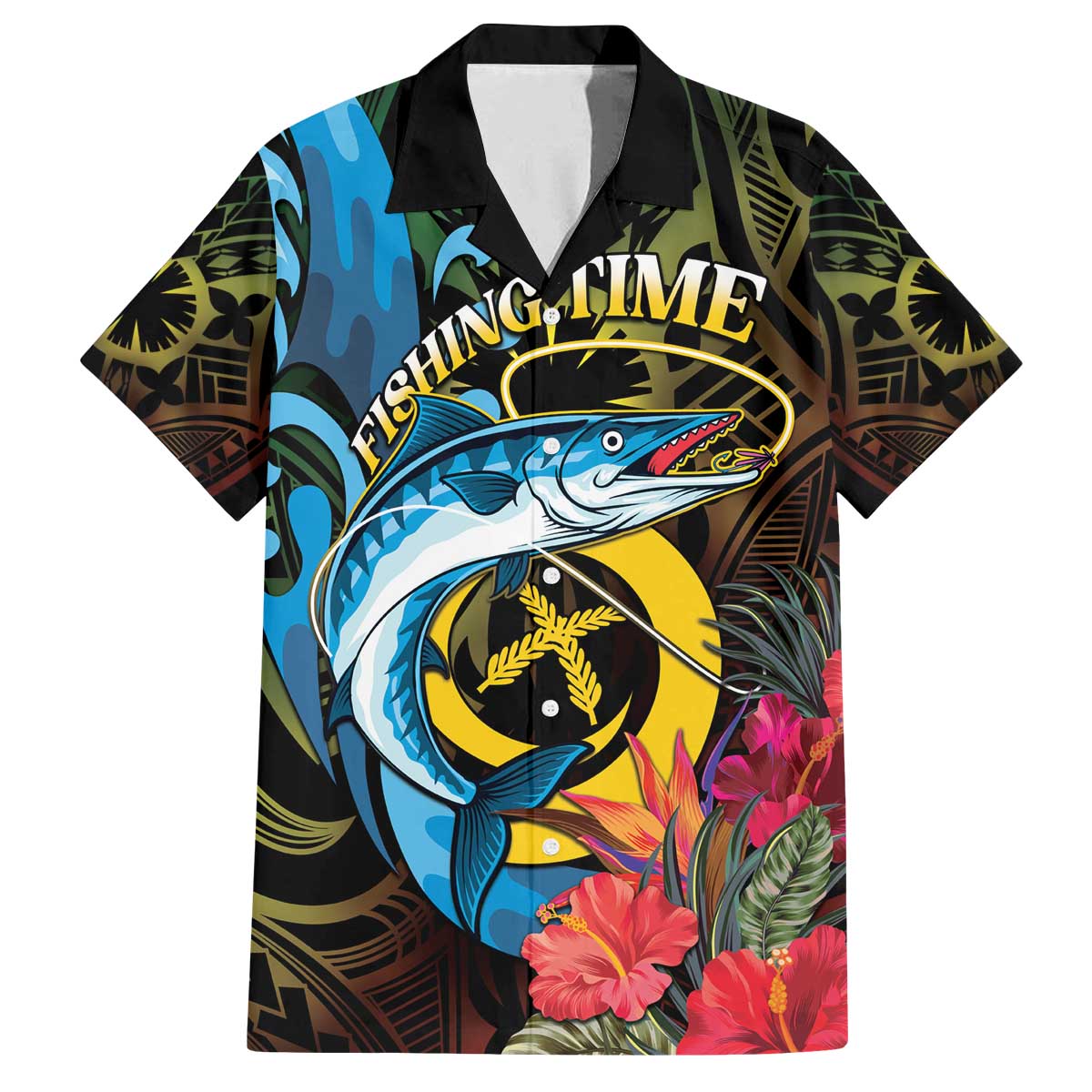 Vanuatu Fishing Family Matching Off The Shoulder Long Sleeve Dress and Hawaiian Shirt It's Time To Fish