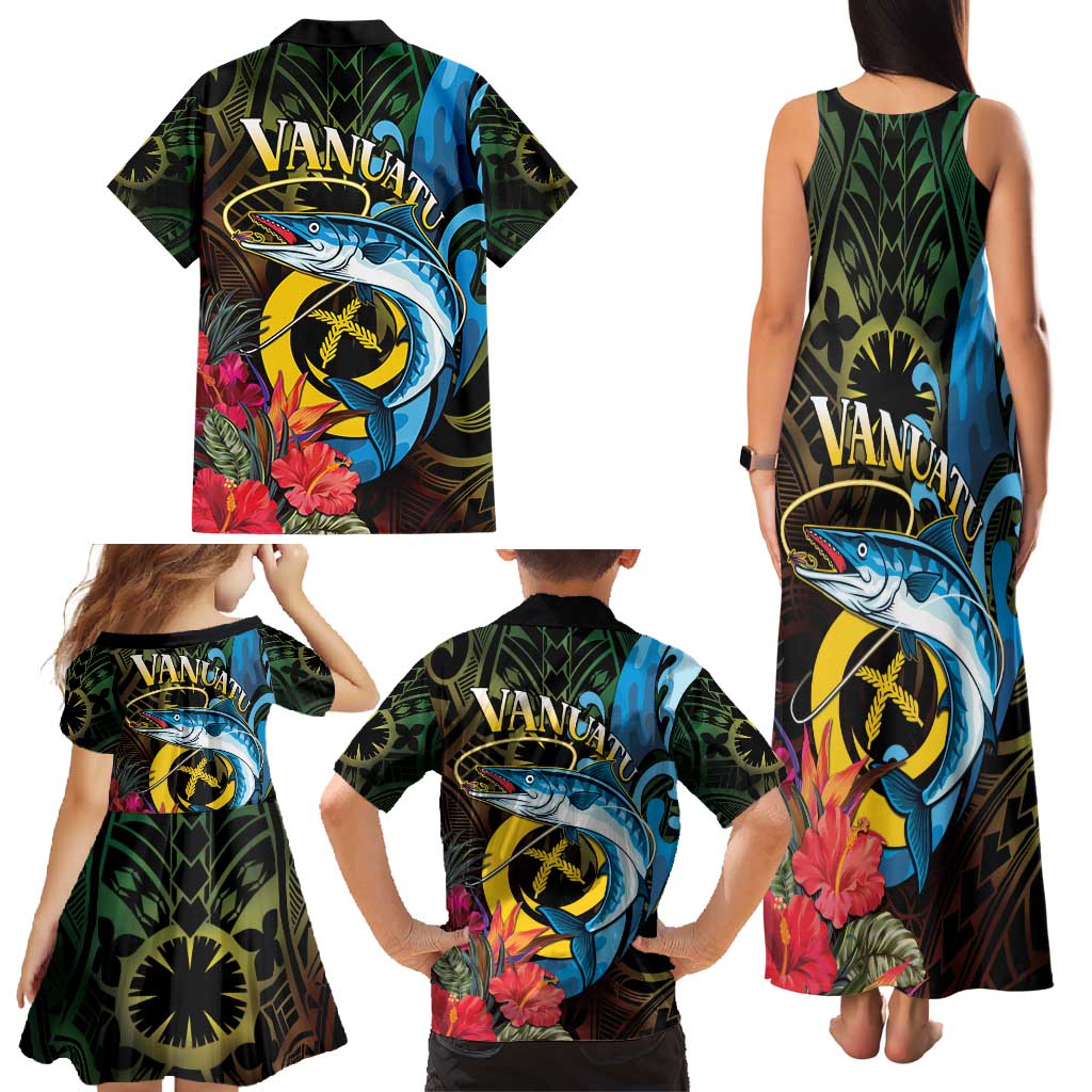 Vanuatu Fishing Family Matching Tank Maxi Dress and Hawaiian Shirt It's Time To Fish