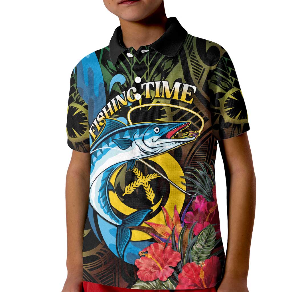 Vanuatu Fishing Kid Polo Shirt It's Time To Fish LT05 Kid Black - Polynesian Pride