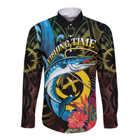 Vanuatu Fishing Long Sleeve Button Shirt It's Time To Fish LT05 Unisex Black - Polynesian Pride
