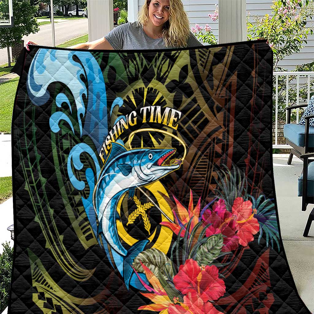 Vanuatu Fishing Quilt It's Time To Fish LT05 Black - Polynesian Pride