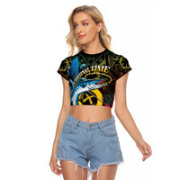 Vanuatu Fishing Raglan Cropped T Shirt It's Time To Fish LT05 Female Black - Polynesian Pride