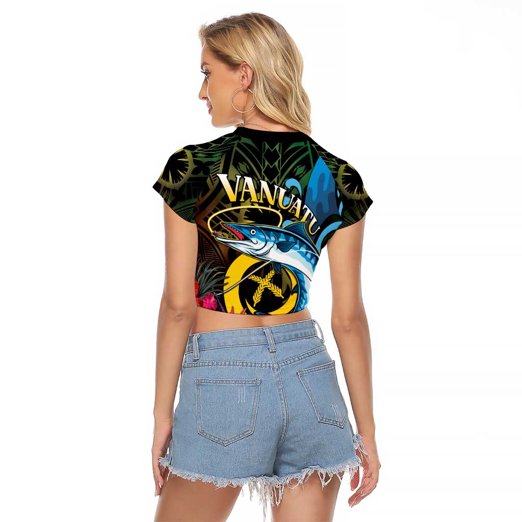 Vanuatu Fishing Raglan Cropped T Shirt It's Time To Fish LT05 - Polynesian Pride