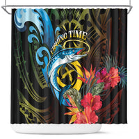Vanuatu Fishing Shower Curtain It's Time To Fish LT05 Black - Polynesian Pride
