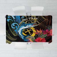 Vanuatu Fishing Tablecloth It's Time To Fish LT05 Black - Polynesian Pride
