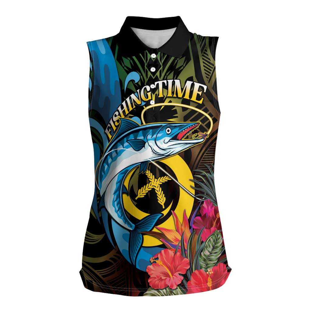 Vanuatu Fishing Women Sleeveless Polo Shirt It's Time To Fish LT05 Female Black - Polynesian Pride