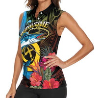 Vanuatu Fishing Women Sleeveless Polo Shirt It's Time To Fish LT05 - Polynesian Pride