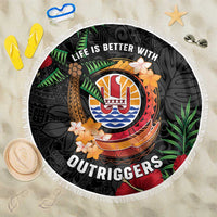 French Polynesia Outrigger Canoe Race Beach Blanket Tropical Vibe LT05 One Size 150cm Black - Polynesian Pride
