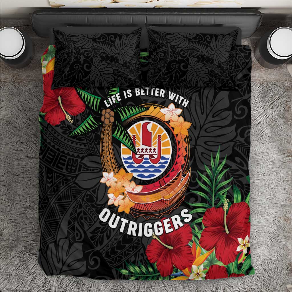 French Polynesia Outrigger Canoe Race Bedding Set Tropical Vibe LT05 Black - Polynesian Pride