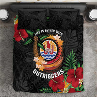 French Polynesia Outrigger Canoe Race Bedding Set Tropical Vibe LT05 Black - Polynesian Pride