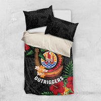 French Polynesia Outrigger Canoe Race Bedding Set Tropical Vibe LT05 US Twin 172cm x 218cm Black - Polynesian Pride