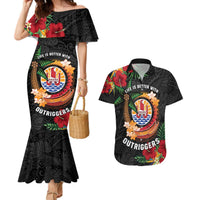 Personalised French Polynesia Outrigger Canoe Race Couples Matching Mermaid Dress and Hawaiian Shirt Tropical Vibe LT05 Black - Polynesian Pride