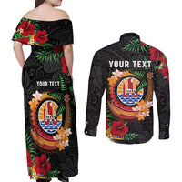 Personalised French Polynesia Outrigger Canoe Race Couples Matching Off Shoulder Maxi Dress and Long Sleeve Button Shirt Tropical Vibe LT05 - Polynesian Pride