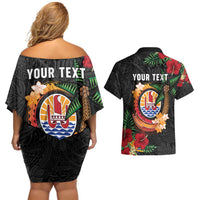 Personalised French Polynesia Outrigger Canoe Race Couples Matching Off Shoulder Short Dress and Hawaiian Shirt Tropical Vibe LT05 - Polynesian Pride