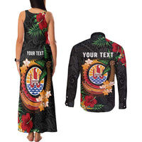 Personalised French Polynesia Outrigger Canoe Race Couples Matching Tank Maxi Dress and Long Sleeve Button Shirt Tropical Vibe LT05 - Polynesian Pride