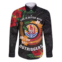 Personalised French Polynesia Outrigger Canoe Race Family Matching Mermaid Dress and Hawaiian Shirt Tropical Vibe LT05 Dad's Shirt - Long Sleeve Black - Polynesian Pride