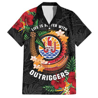 Personalised French Polynesia Outrigger Canoe Race Family Matching Short Sleeve Bodycon Dress and Hawaiian Shirt Tropical Vibe LT05 Dad's Shirt - Short Sleeve Black - Polynesian Pride
