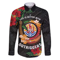 Personalised French Polynesia Outrigger Canoe Race Family Matching Short Sleeve Bodycon Dress and Hawaiian Shirt Tropical Vibe LT05 Dad's Shirt - Long Sleeve Black - Polynesian Pride