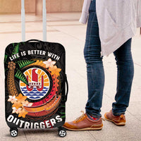 French Polynesia Outrigger Canoe Race Luggage Cover Tropical Vibe LT05 Black - Polynesian Pride