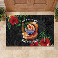 French Polynesia Outrigger Canoe Race Rubber Doormat Tropical Vibe LT05 Black - Polynesian Pride