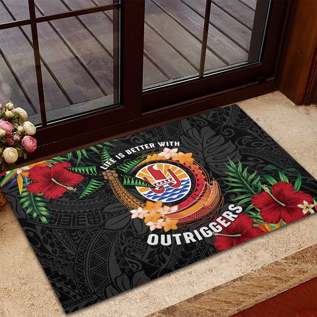 French Polynesia Outrigger Canoe Race Rubber Doormat Tropical Vibe LT05 - Polynesian Pride
