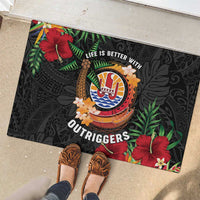French Polynesia Outrigger Canoe Race Rubber Doormat Tropical Vibe LT05 - Polynesian Pride