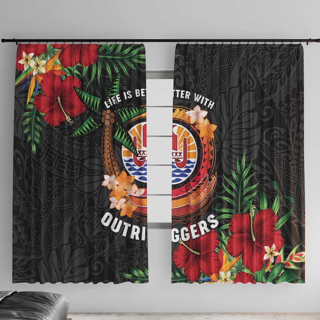 French Polynesia Outrigger Canoe Race Window Curtain Tropical Vibe